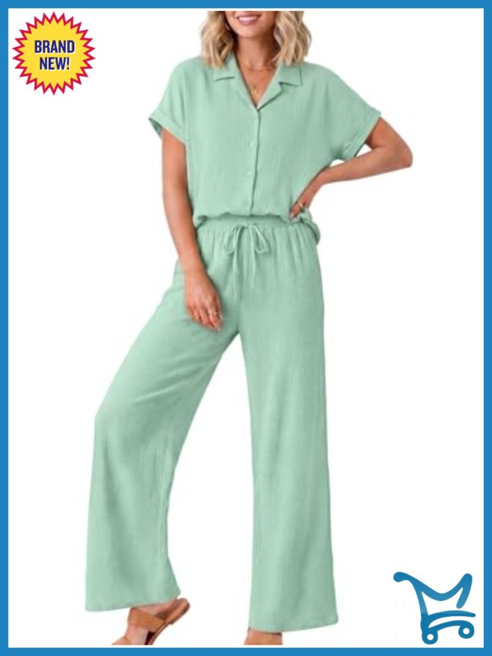 Two Piece Lounge Set Button Down Shirt Wide Leg Pants